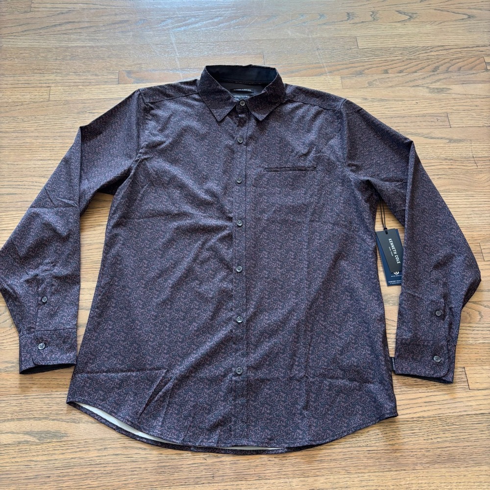 Kenneth Cole New York Mens Slim Fit‎ Mobility Woven Shirt Black KW9C76GUS Size M